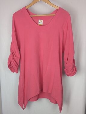ABACA Algodon Women's Pink Roll-Sleeve Tunic Top